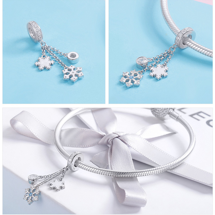 New S925 Sterling Silver Plated White Gold Inlaid Zircon Snowflake Necklace Pendant Women Fashion Bracelet Necklace Beads Banquet Jewelry DIY Accessories