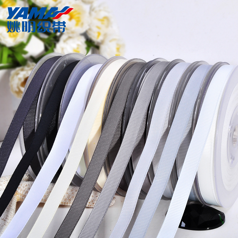 Xiamen Yao Ming cinta de la fábrica de color puro cinta costilla de poliéster color blanco y negro 75mm 100 yardas/rollo