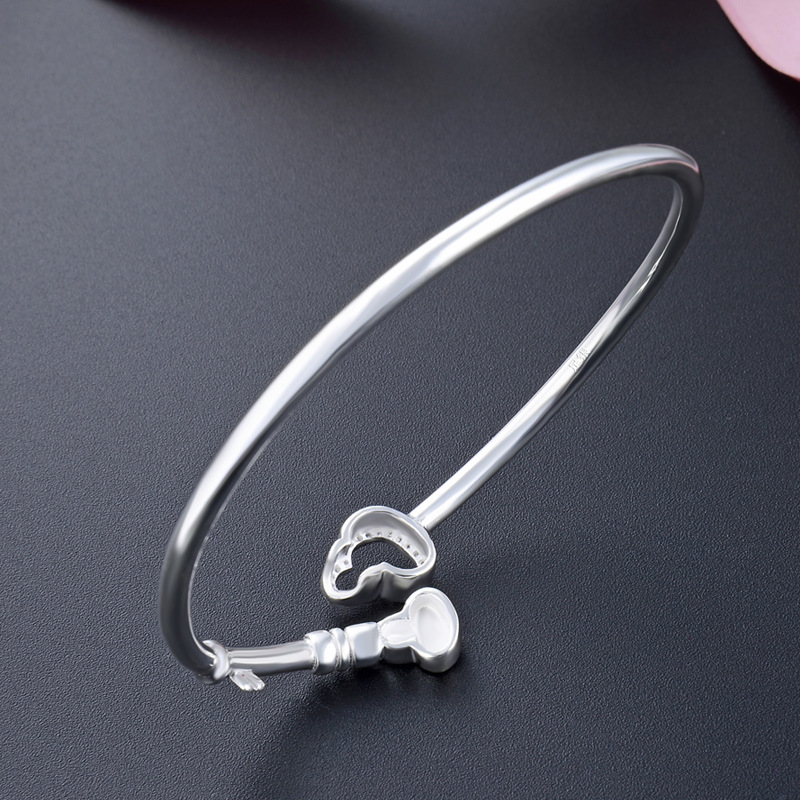 En forma de corazón clave pulsera de plata pura S990 plata abierta brillante sólida pulsera de plata para novia pulsera de plata Pulsera