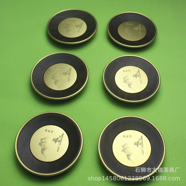 纯铜杯垫 黑檀杯托功夫茶具配件实木茶垫茶杯垫隔热防滑茶托套装
