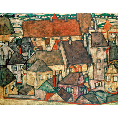 欧式艺术沙发背景卧室玄关办公室装饰画埃贡席勒黄色小镇油画定制|ms