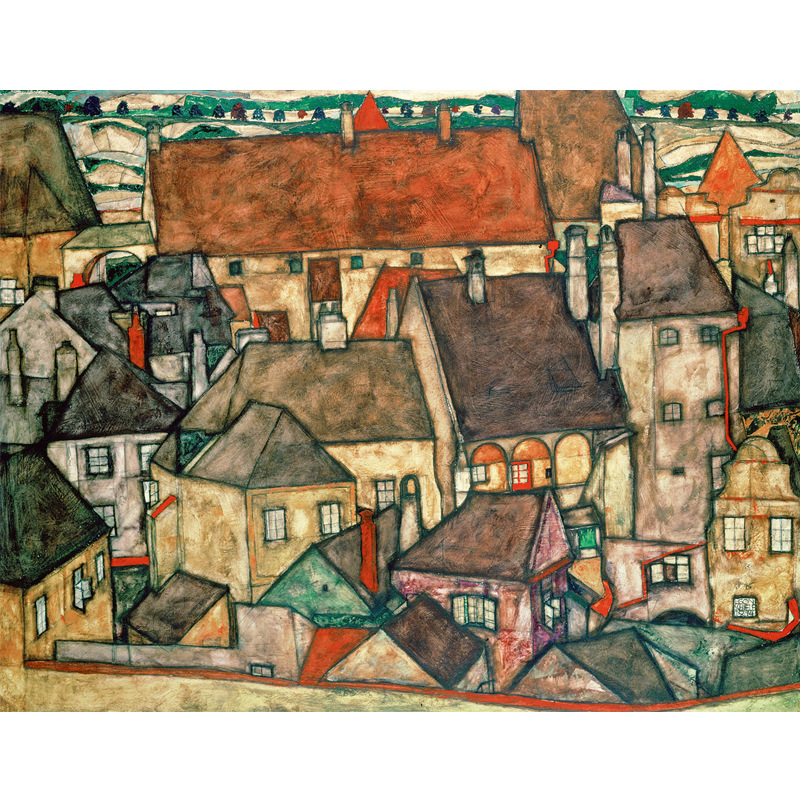 欧式艺术沙发背景卧室玄关办公室装饰画埃贡席勒黄色小镇油画定制|ms