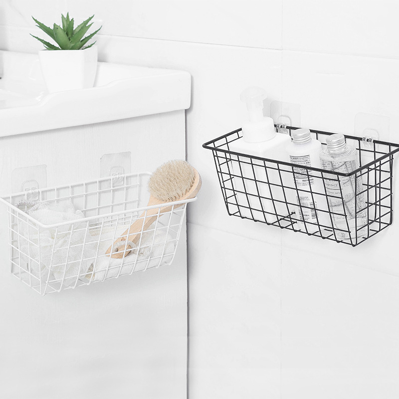 Cesta de almacenamiento de estilo japonés cesta de almacenamiento de hierro multifuncional montado en la pared caja de almacenamiento de cosméticos caja de almacenamiento de cocina cesta de almacenamiento