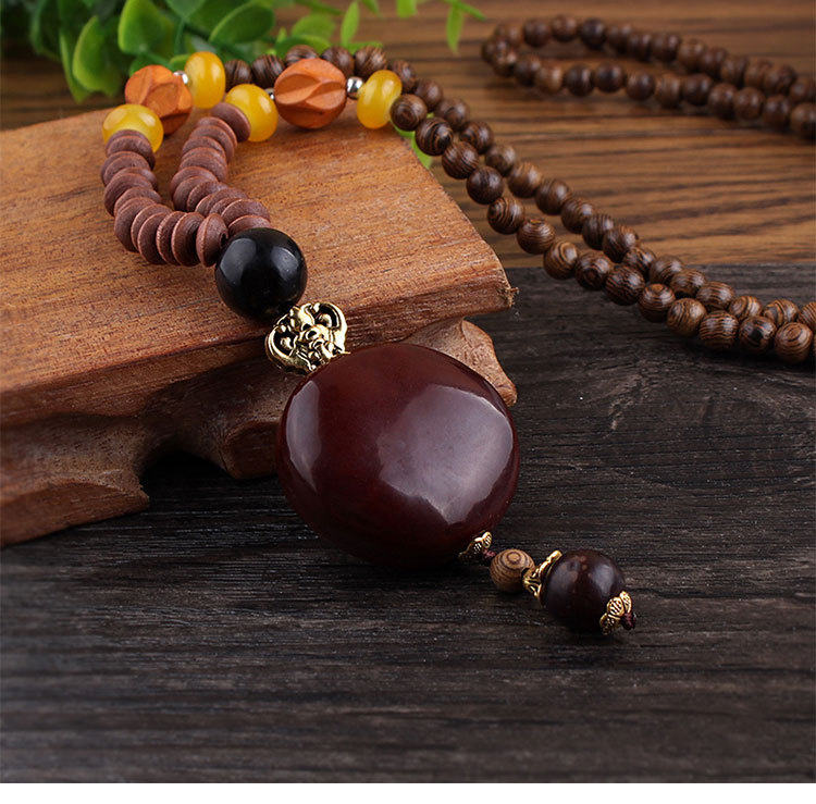 Ethnic Style Water Droplets Wood Beaded Unisex Pendant Necklace 1 Piece display picture 5