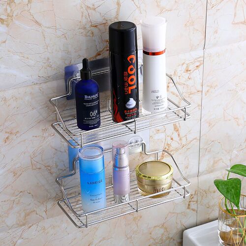 No Hole Bathroom Shelf Toilet Storage Stainless Steel Wash Hanging Basket Wall Mounted Kitchen Supplies 