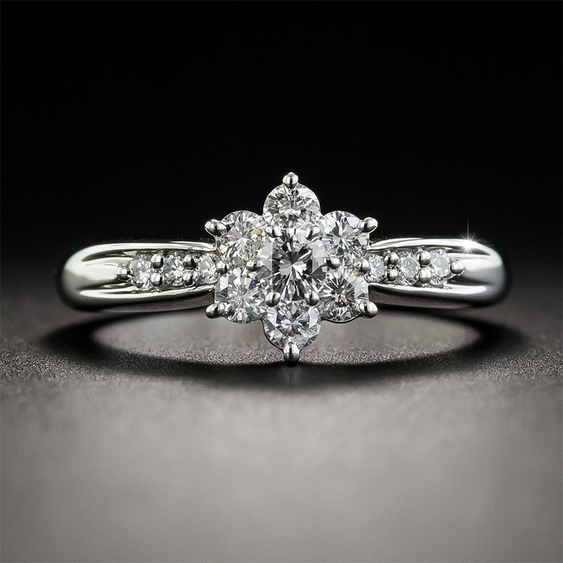 European and american style ebay new fashion flower imitation diamond women's ring luxury copper silver plated zircon proposal ring