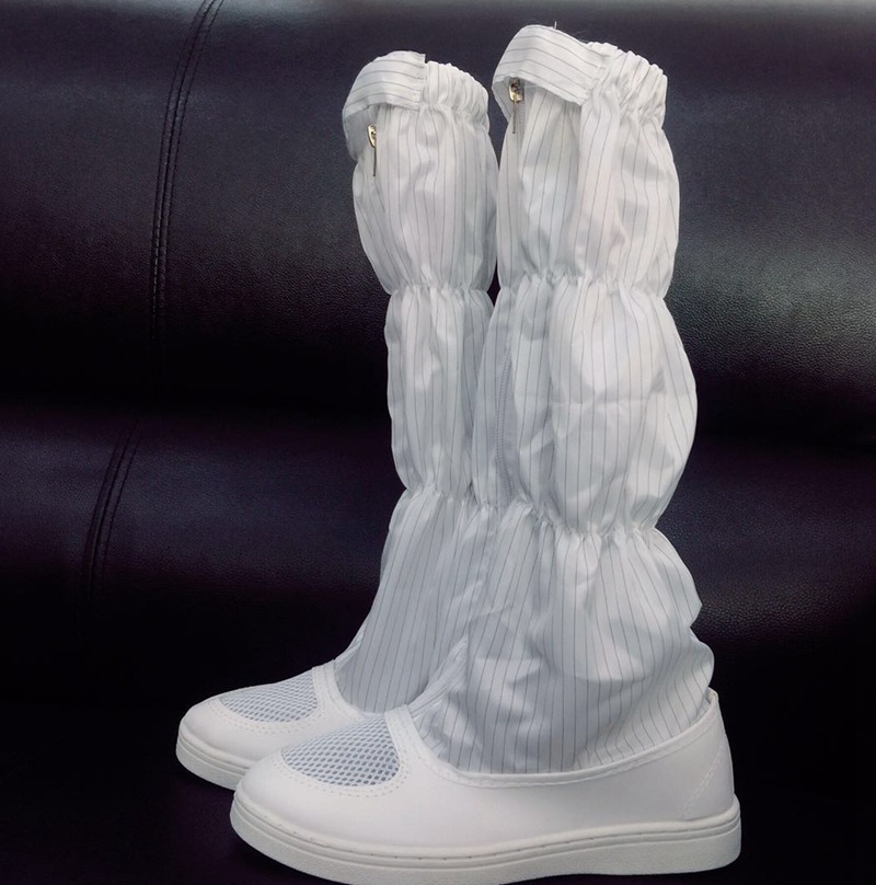 防静电开网孔高筒鞋 PVC条纹长筒靴皮革高筒鞋无尘鞋透气高筒靴