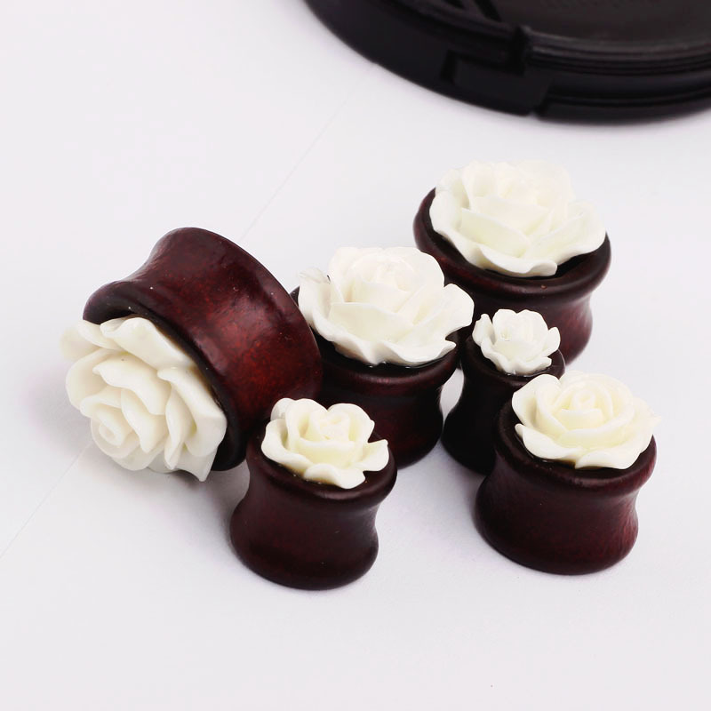 Stainless Steel Auricle Earrings 6 Pcs/Set Acrylic Wood Bamboo Flower Ear Gauges Body Piercing Earrings detail image 9