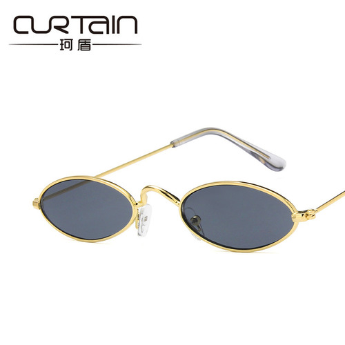 2018 Korean style metal small frame sunglasses, retro oval frame sunglasses, European and American marine sunglasses cross-border