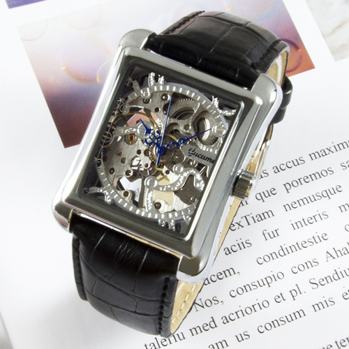 Ancient Camel Square Watch Transparent Hollow Mechanical Men's Watch Manual Mechanical Fashion Business Belt Watch