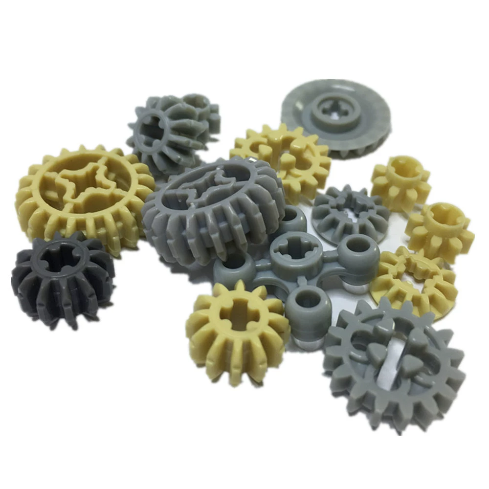 Lego, mechanical constructor with accessories with gears, science and technology, small particles