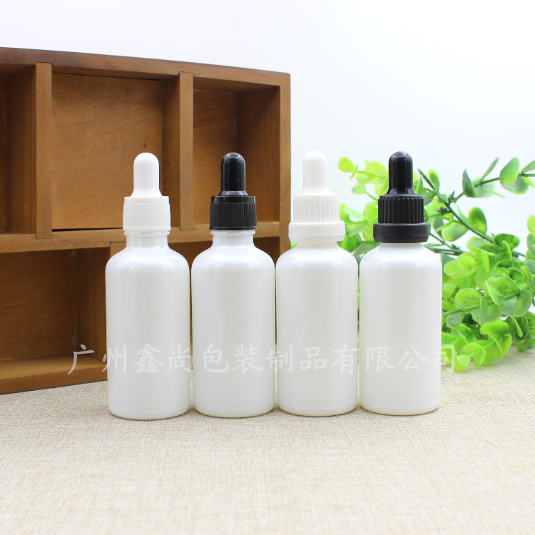 50ml珠光白色玻璃精油瓶喷色分装瓶子精华瓶胶头滴管稀释调配空瓶