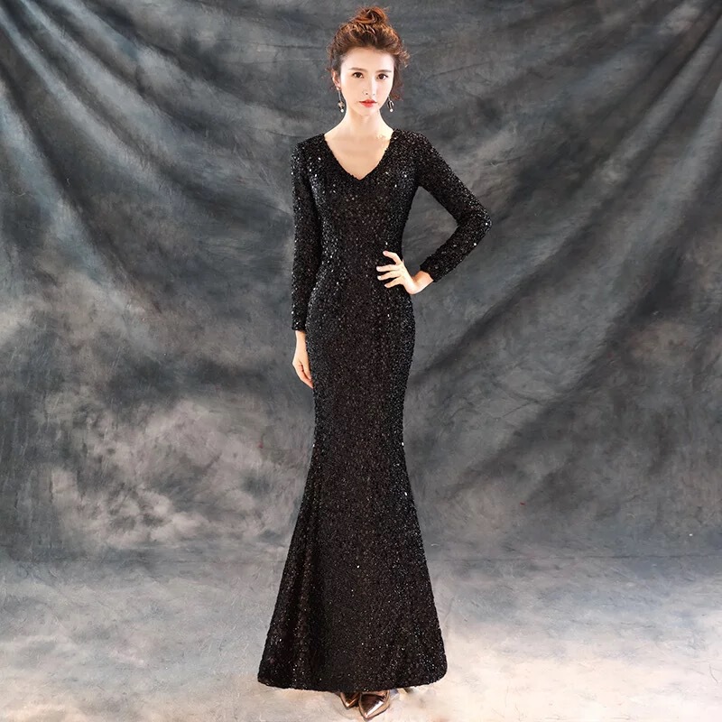 Evening Dresses cocktail party banquet dress vestido de banquete de cóctel Fishtail long sleeve evening dress