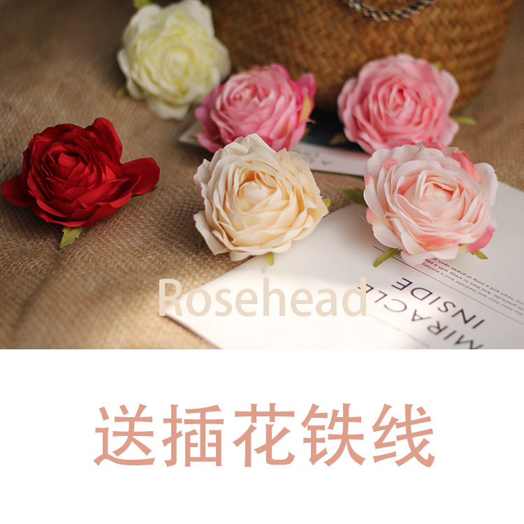 装饰绢花朵配件 DIY婚庆拍摄道具 仿真玫瑰花头批发 跨境加工