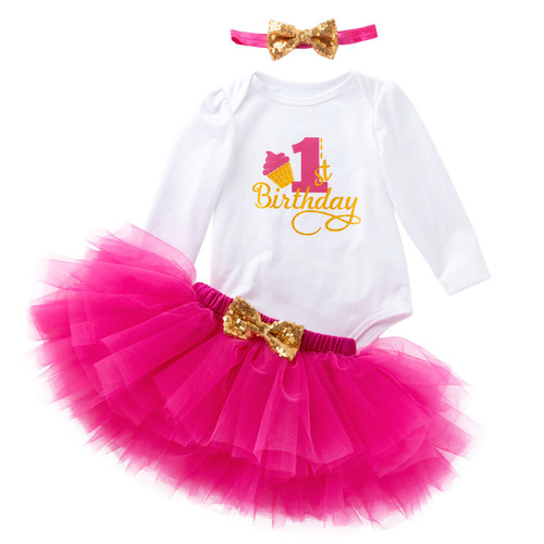 Baby birthday party dresses girl birthday skirt cartoon mother long sleeve Khaki net skirt sleeve pin