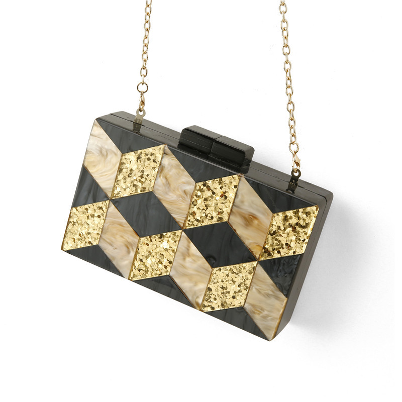 Vintage Style Style Square Shape Yellow Black Arylic Plaid Square Evening Bags
