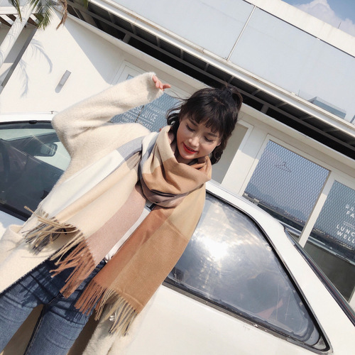 Imitation cashmere scarf for women in autumn and winter Korean style student knitted shawl long British style soft girl plaid warm scarf