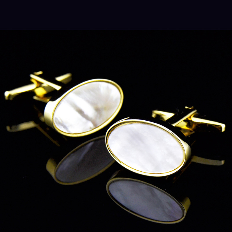 英博ixiukou橢圓鍍金貝殼袖扣袖釘男法式紐扣813cufflinks/151293
