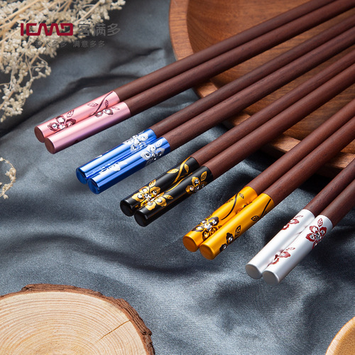 Kemanduo red sandalwood chopsticks, supermarket household chopsticks and tableware, one-piece drop-shipping flower language wooden chopsticks 10 pairs gift box