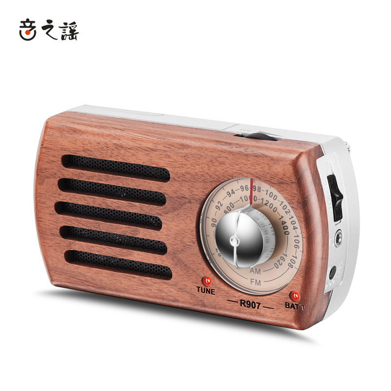Radio Portátil Retro de Madera Artesanal FM AM con Altavoz Incorporado para Exteriores