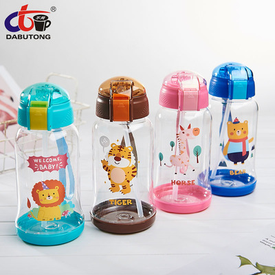 Manufactor new pattern children Water cup Cartoon With cover Portable portable Space Cup customized silica gel straw Plastic cup wholesale