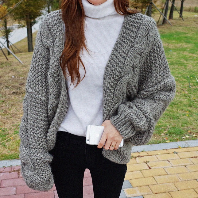 Lotte 2020 Winter South Korea Fashion All-match Loose Cardigan Knitted Twist Retro Style Sweater Coat for Women