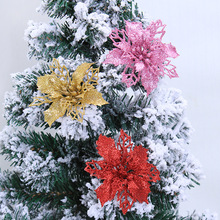 10cm撒金粉镂空仿真圣诞花 diy圣诞树装饰品配件圣诞装饰假花