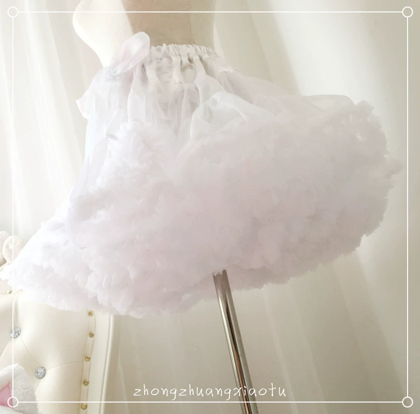 Бескостная подъюбник‑пуховка белая, японский soft‑girl стиль, резинка талии ~110 см, высота 40 см