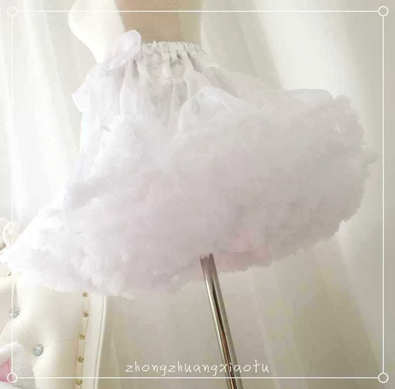 Бескостная подъюбник‑пуховка белая, японский soft‑girl стиль, резинка талии ~110 см, высота 40 см