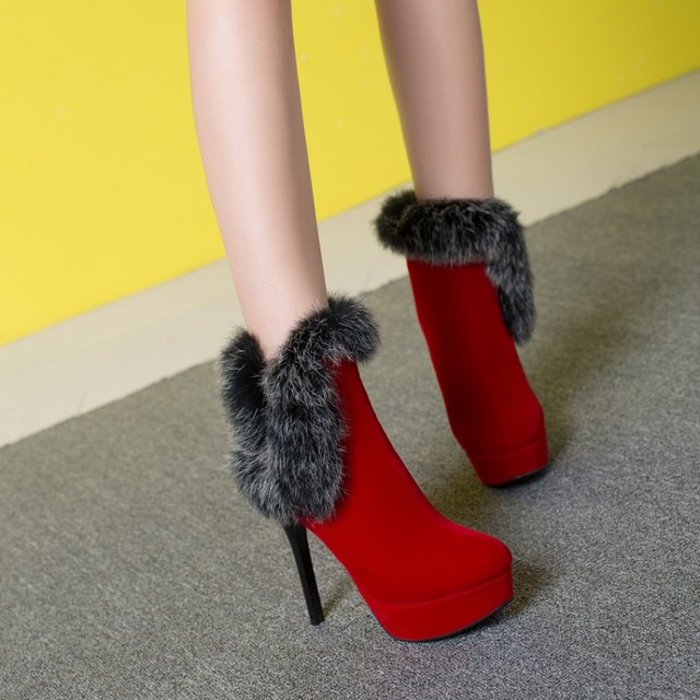 Rabbit hair short boots women’s spring and autumn 2019 new thin heel waterproof platform high heel shoes with all kinds 