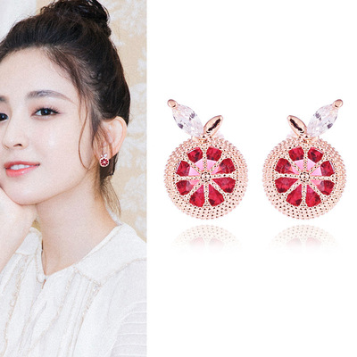 B416日韩耳饰微镶西柚耳夹无耳洞水果耳钉银针女性饰品厂家直销|ru