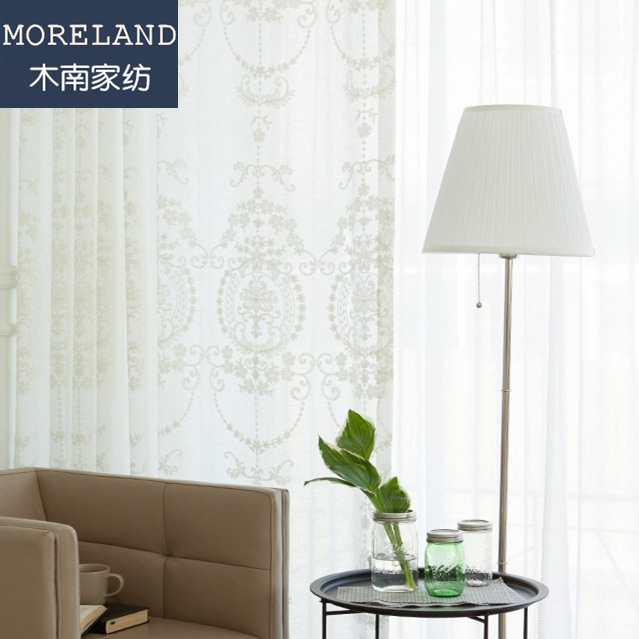 柯桥批发 欧式简约宫廷棉线刺绣花白色窗纱窗帘 卧室客厅阳台定制