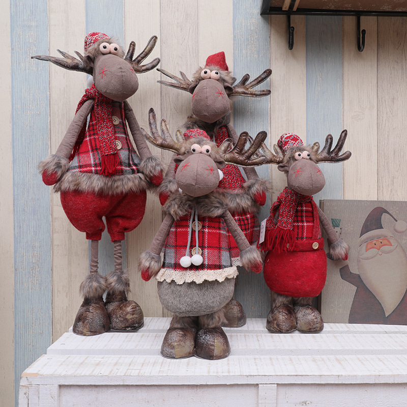 Handcrafted Plaid Christmas Reindeer Plush – Stretchable Santa’s Helper Decor For Store Displays, Tabletops & Festive Gift Exchanges_voghion.com