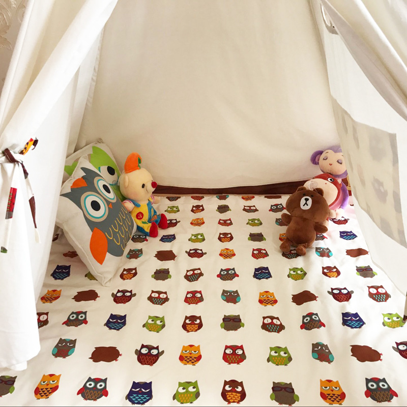 迈北彼棉质猫头鹰宝宝爬行垫儿童卡通地毯宝贝爬爬垫 帐篷配件
