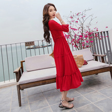 實拍巴厘島海灘裙沙灘裙女夏2020新款海邊度假顯瘦長裙紅色連衣裙