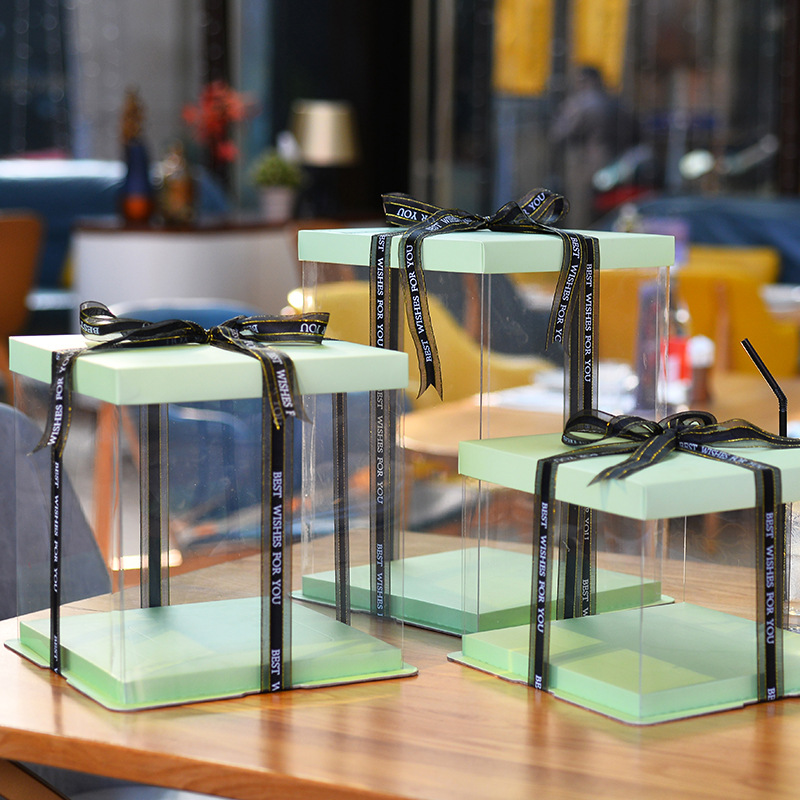 Tres en una caja de pastel transparente de alta calidad nueva 4/6/8/10/12/14 pulgadas aumentó la cubierta de papel de la caja de hornear Barbie