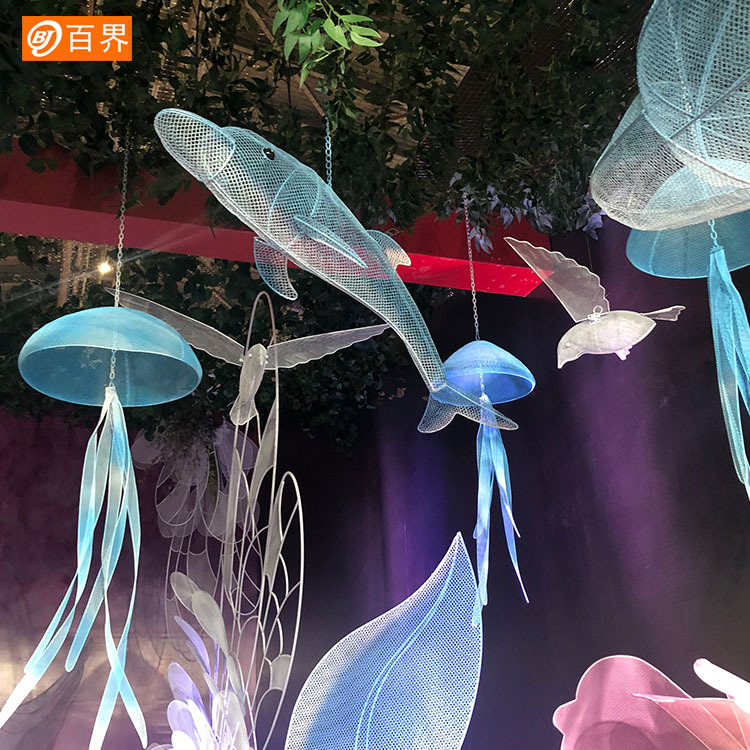 百界铁艺水母海洋系列婚庆道具吊顶挂件商场美陈空中装饰橱窗布置
