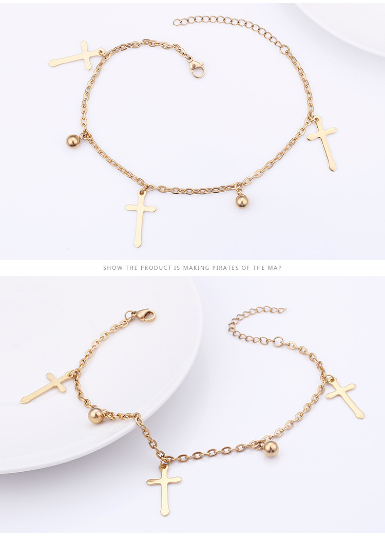 Simple fashion stainless steel cross anklet fashion new steel ball foot ornaments