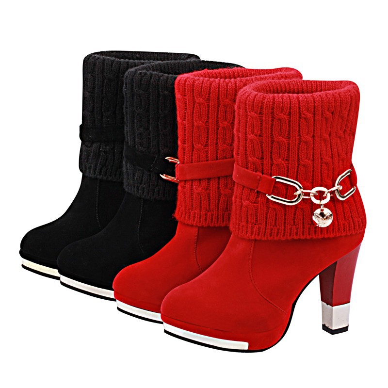 winter new pattern Korean Edition fashion High-heeled leisure time lady Single shoes Water table Tip In cylinder Wool Shoes and boots
