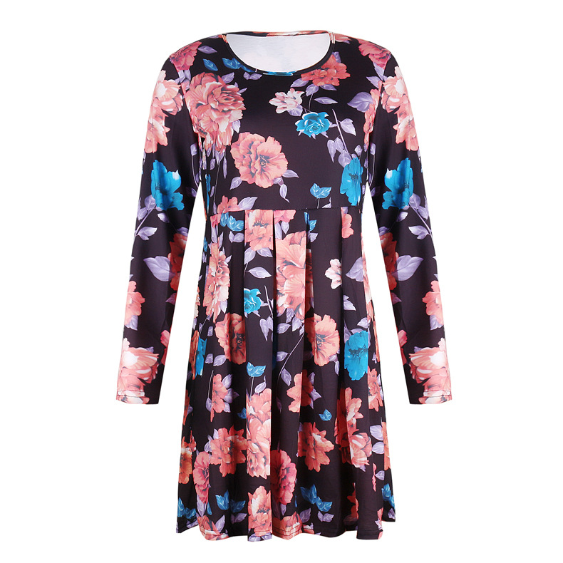 spring and summer print long-sleeved multicolor dress  NSKX6216