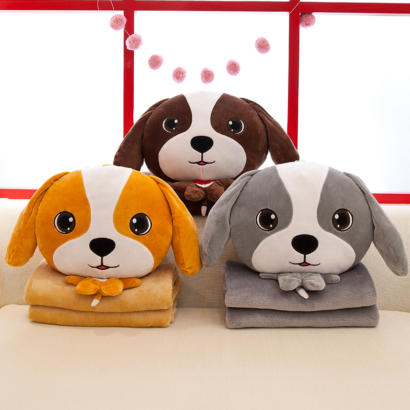 新款卡通动物三合一空调毯卡通两用抱枕毯毛绒玩具女生节日礼物