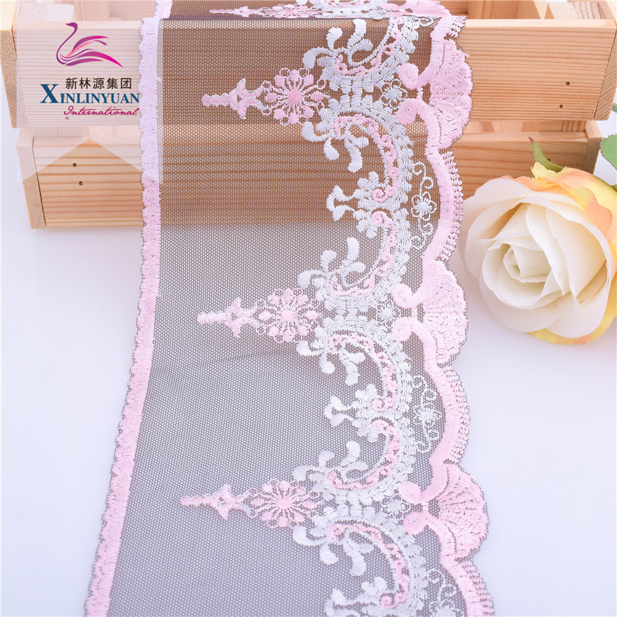 厂家直供XY832854系列彩色蕾丝花边 服装辅料涤纶网布刺绣花边