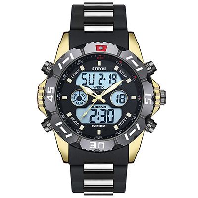 Nuevo STRYVE hombres multi-función Deportes impermeable reloj electrónico de cuarzo calendario cronógrafo pareja reloj de pulsera S8010
