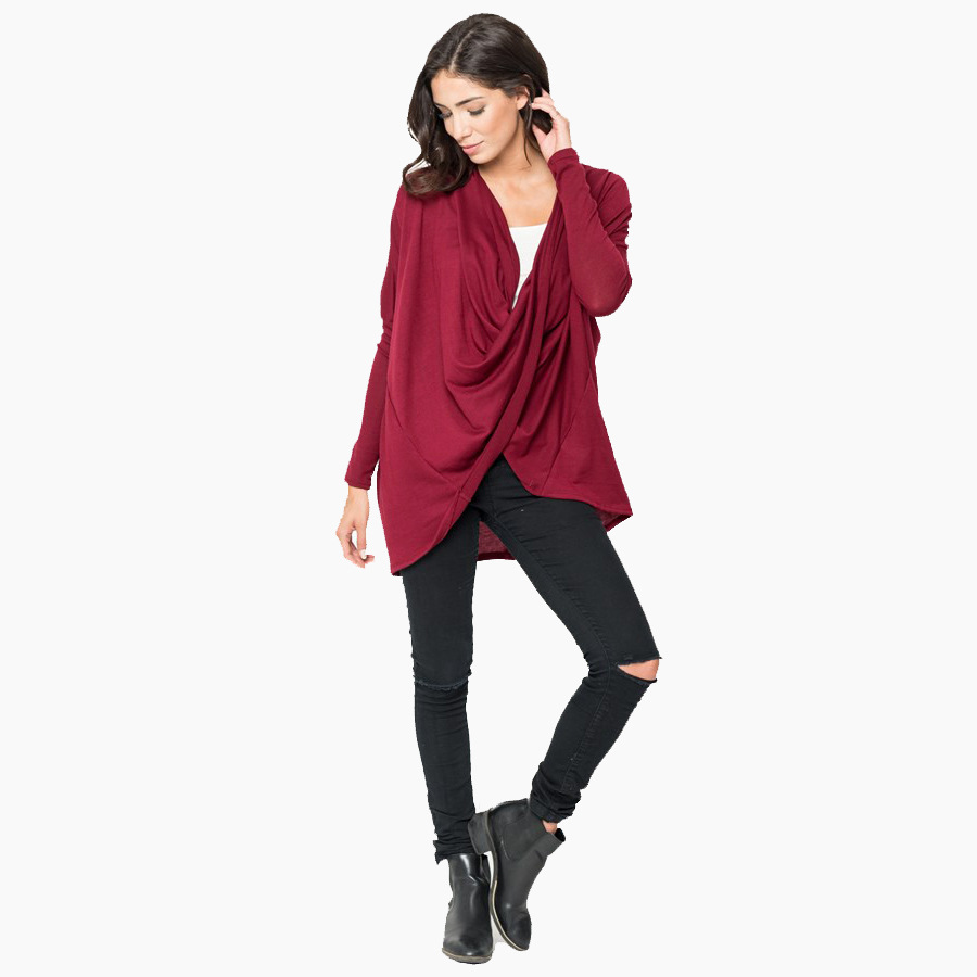 Loose Batwing Sleeve Irregular Cross Long Sleeve T Shirt for Women Autumn Fashion Casual Wear Wholesale Available
