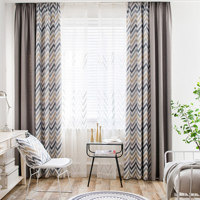AB雙面拼接印花幾何菱形窗簾布料紗客廳臥室遮光成品挂鈎打孔定制