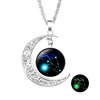 European and American classic luminous 12 constellation crescent crystal necklace Glow in the dark girl alloy necklace