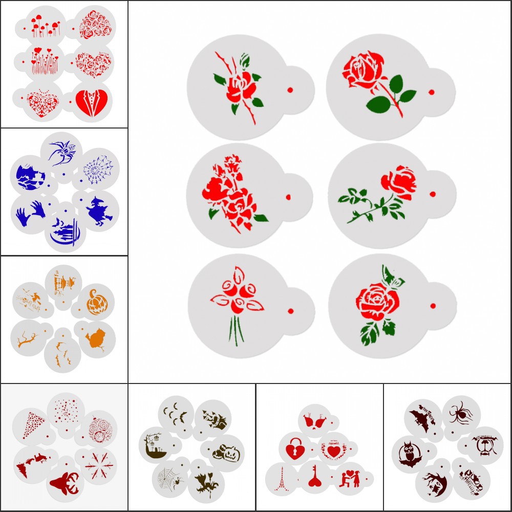 跨境爱心玫瑰花圣诞蛋糕喷花模花式咖啡印花模 奶茶喷花模板