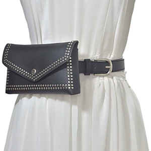 Women Punk Style Belt Bag with Iron Buckle, PU Leather, 2-4cm Width, 110cm Length