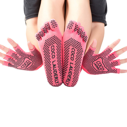 Set of yoga socks for women, pure cotton, professional non-slip sports five-finger split toe socks, gloves, aerial yoga supplies auxiliary