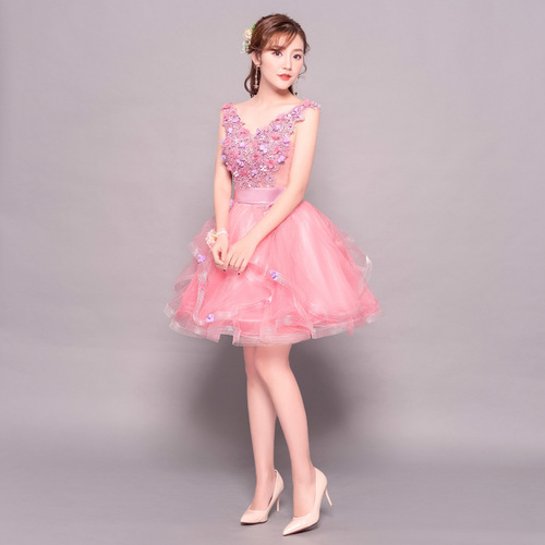 Performance dress pompous skirt solo stage color yarn performance dress evening art examination performance short girl